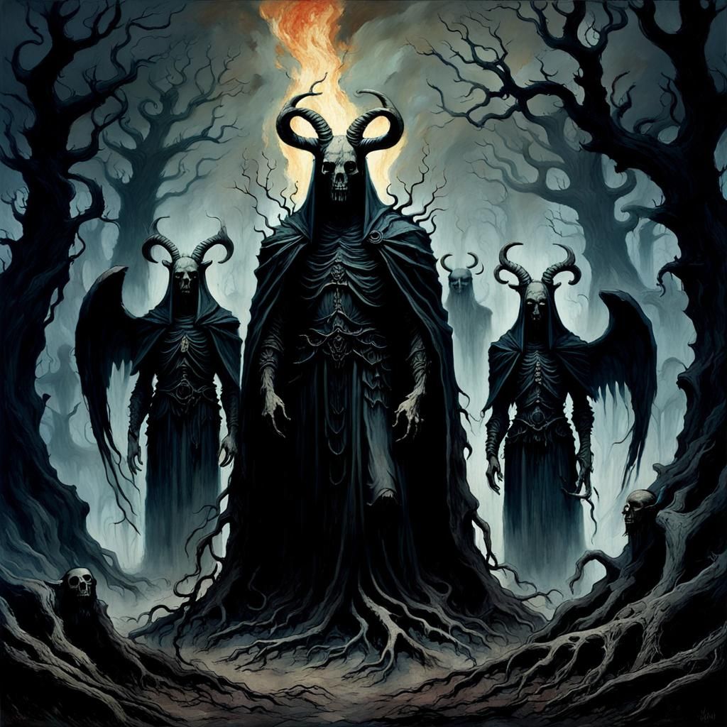 Guardians of Souls in Dark Surrealism Style