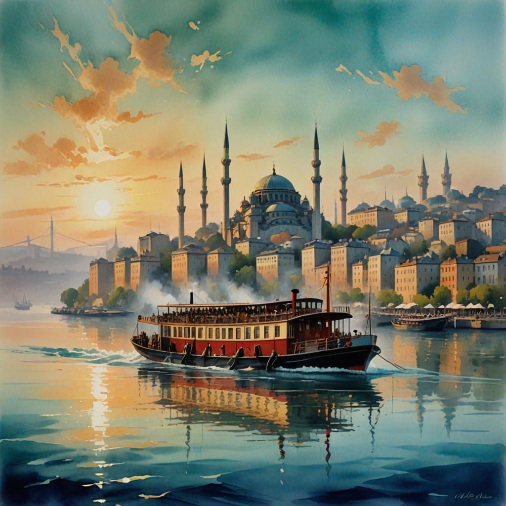 Impressionist Steamboat Scene on the Bosphorus