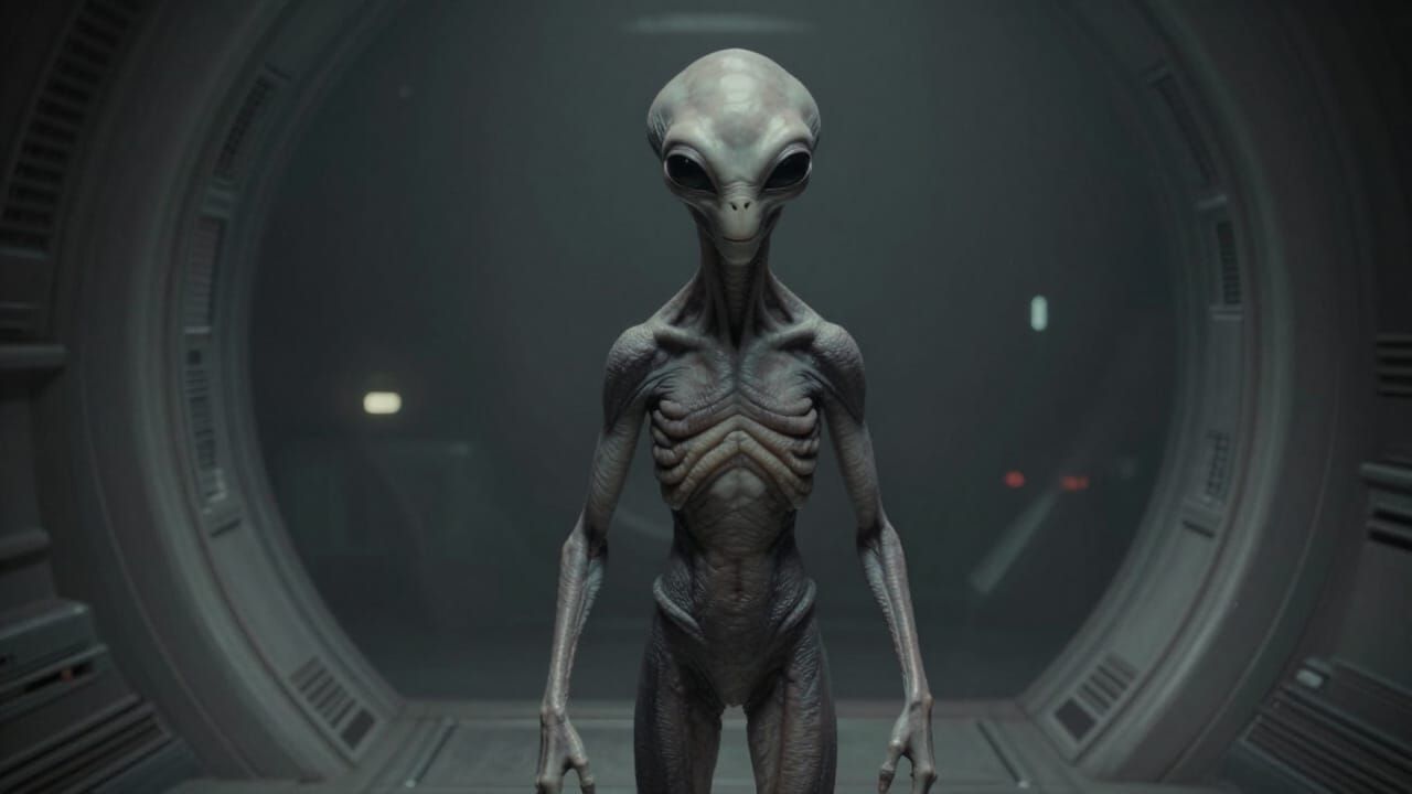 Grey Alien Inside Spaceship in Concept Art Style