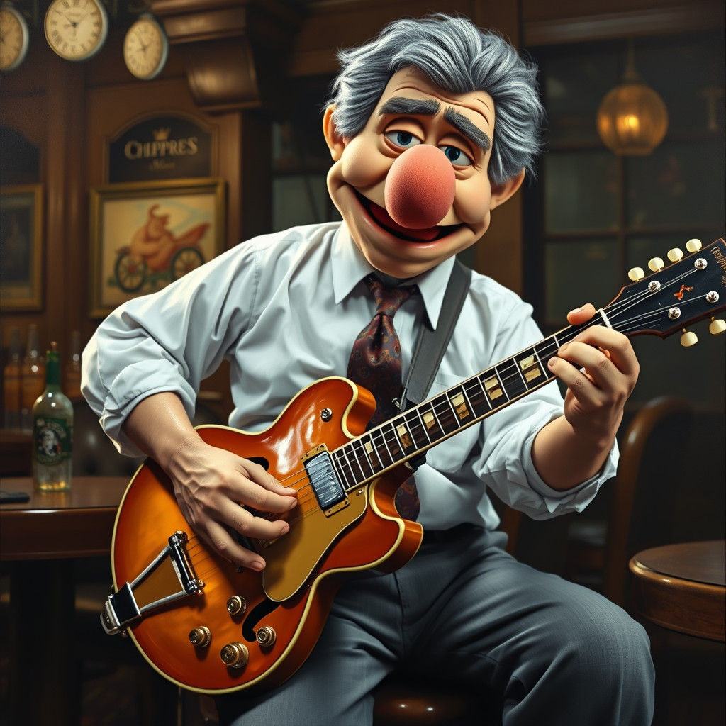 Muppet-Style Portrait of Musician in Tavern