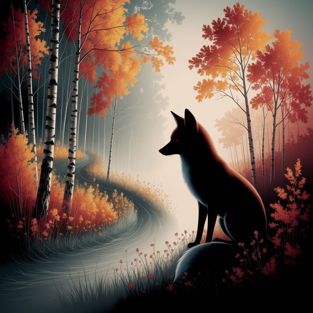 Enchanted Autumn Fox in Art Deco Impressionism