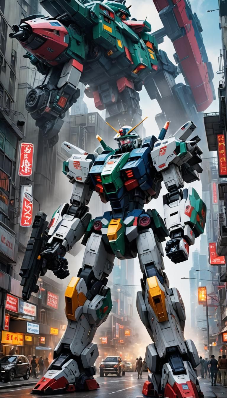 Colossal Sci-Fi Mecha in Futuristic City