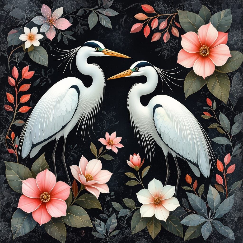 Ethereal Herons in a Dreamlike Mangrove Forest