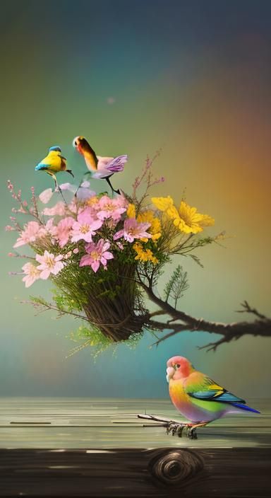 Lovebird Couple in a Vibrant Oil Painting