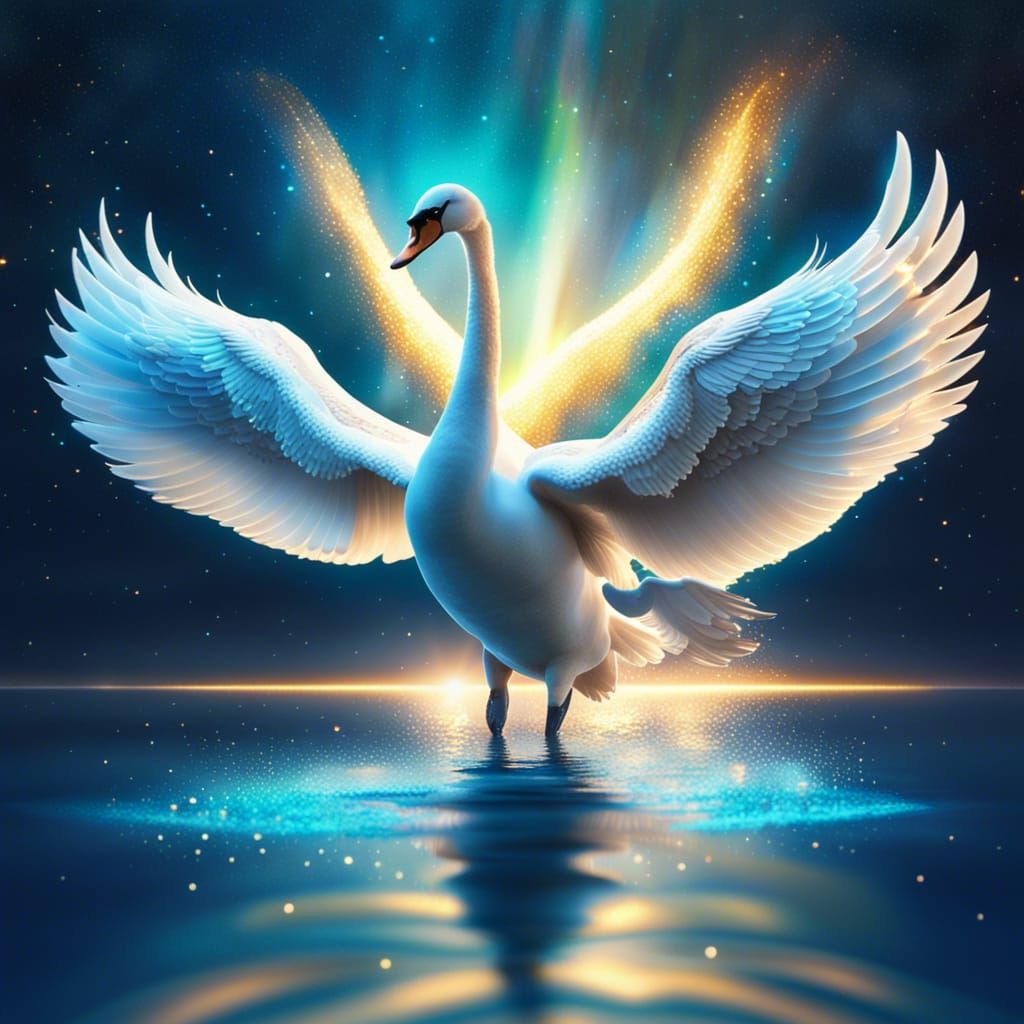 Graceful Swan in Aurora Borealis Lake