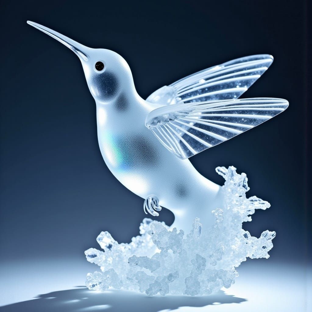 Hummingbird Ice Sculpture in Crystalline Style