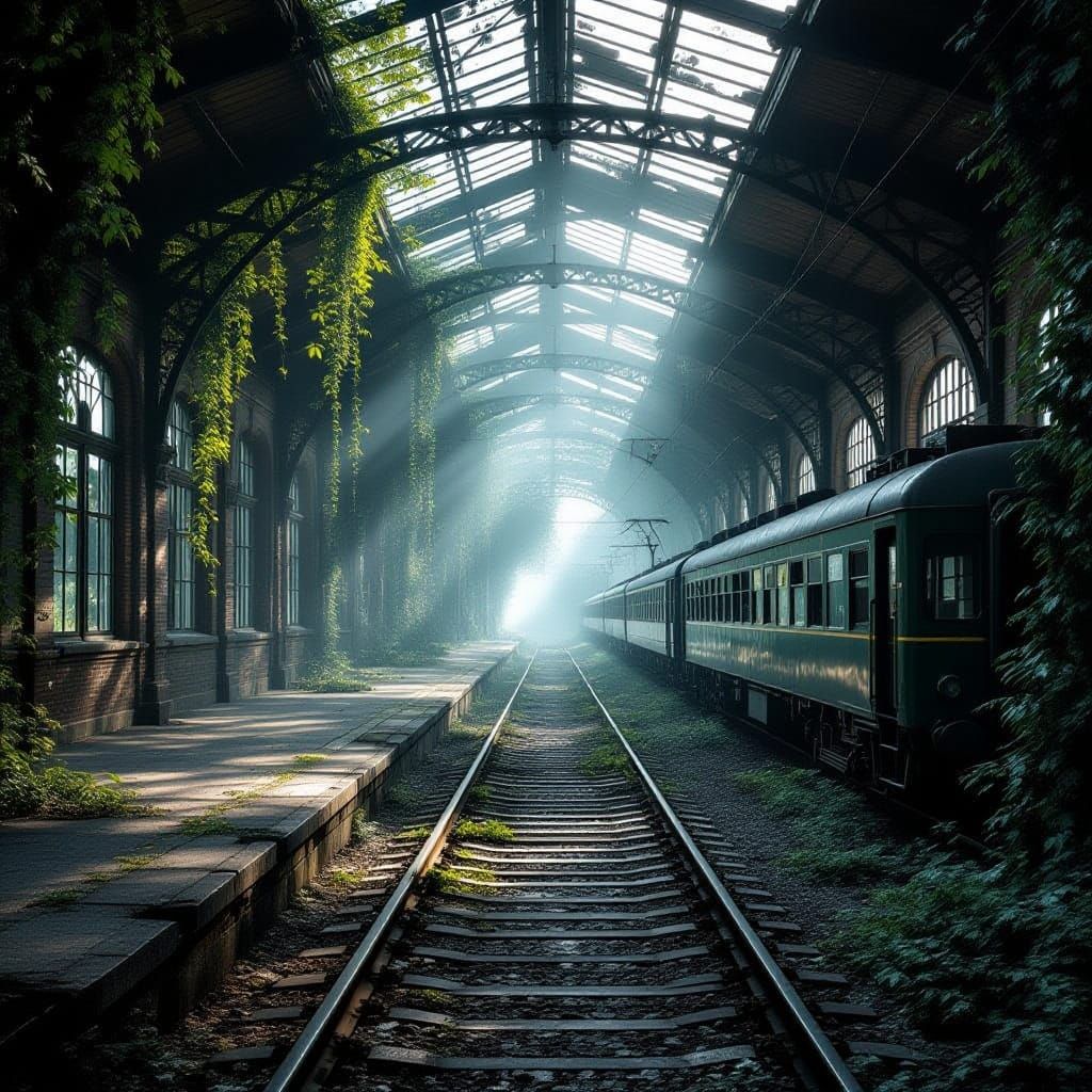 Abandoned European Train Station Overgrown by Nature