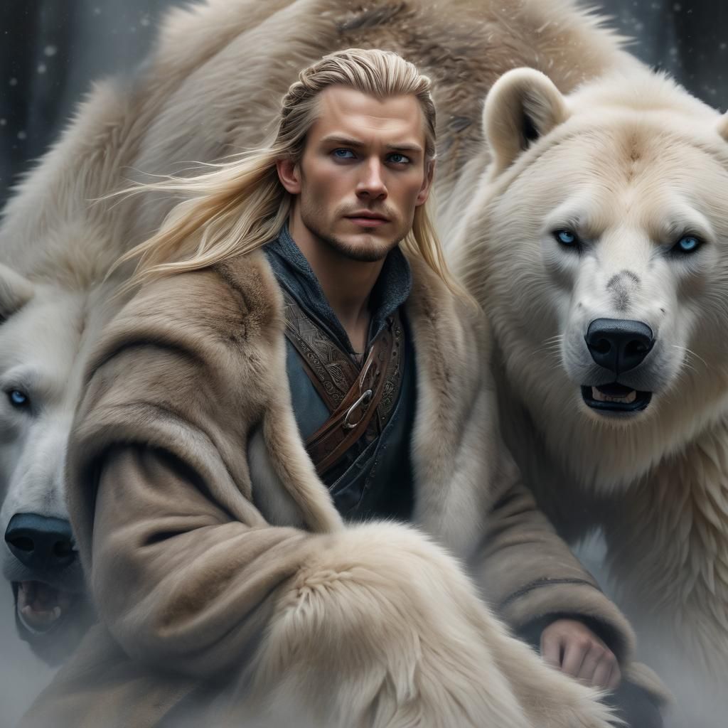 Majestic Viking Rides Polar Bear in Snowy Wilderness