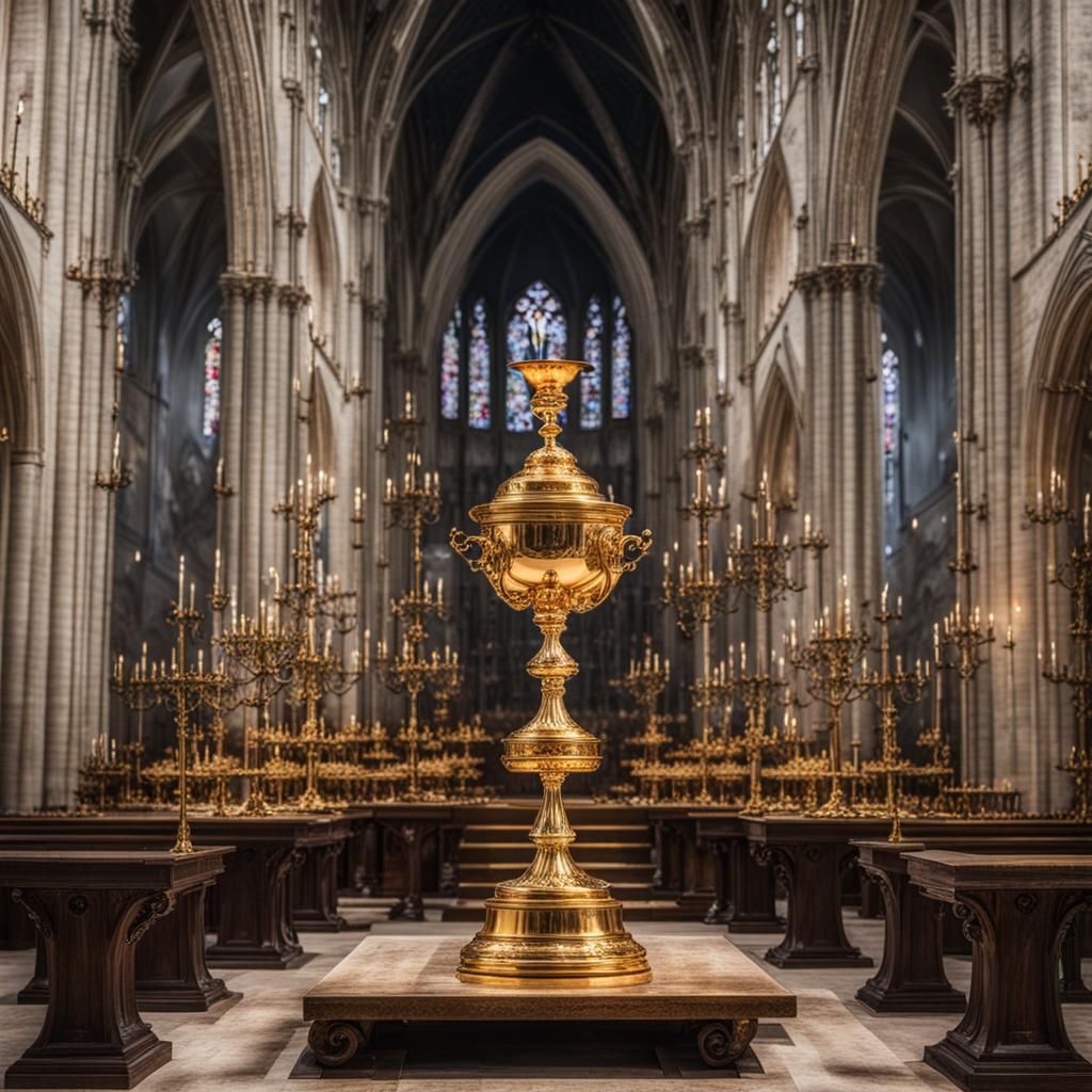 Satanic Figure with Golden Cup in Gothic Church