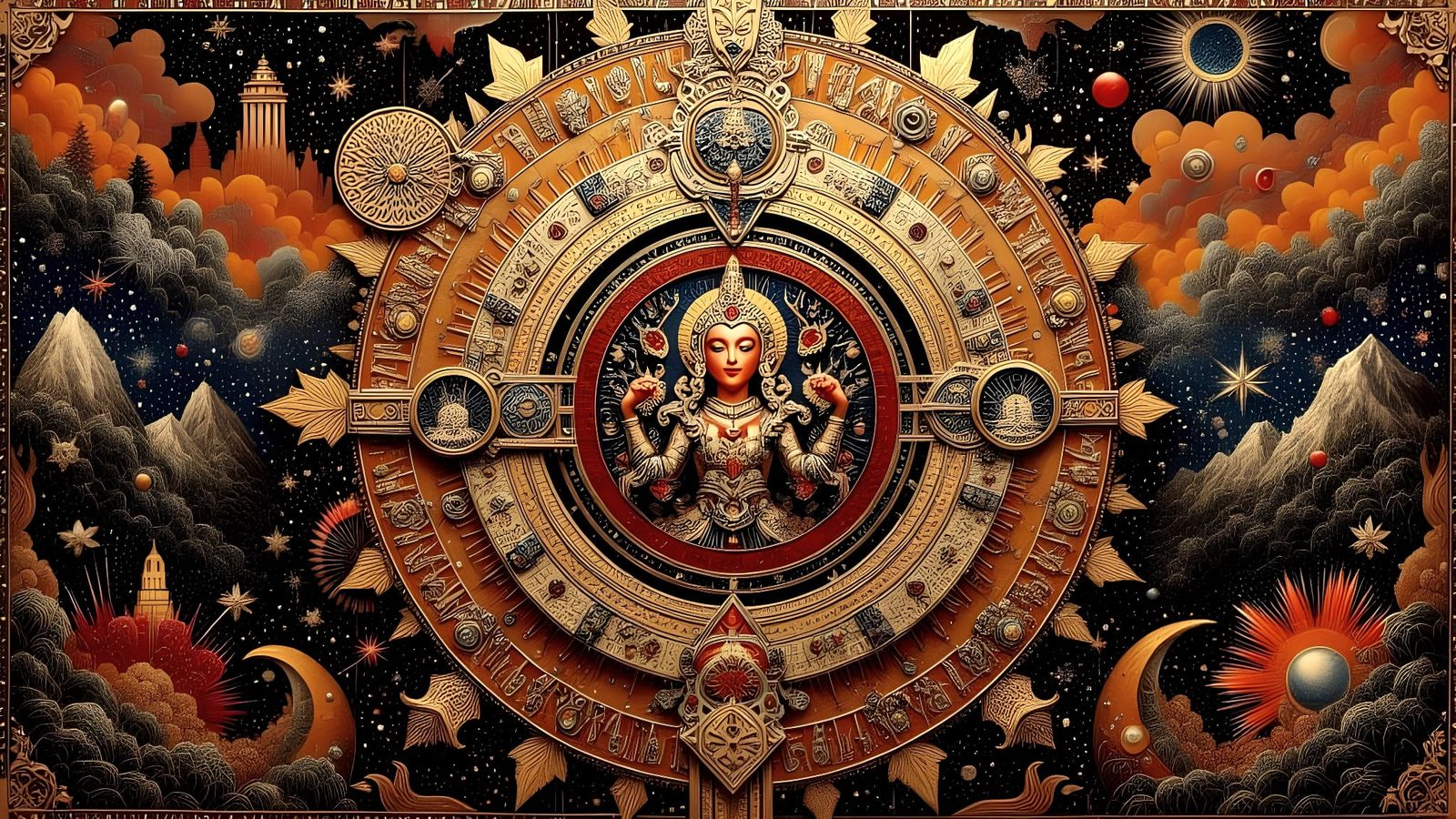 Kalachakra Mandala of Coins and Metals in Baroque Style