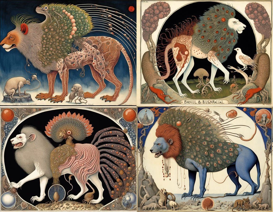 Surreal Anatomy: Lion, Peacock, and Internal Organs