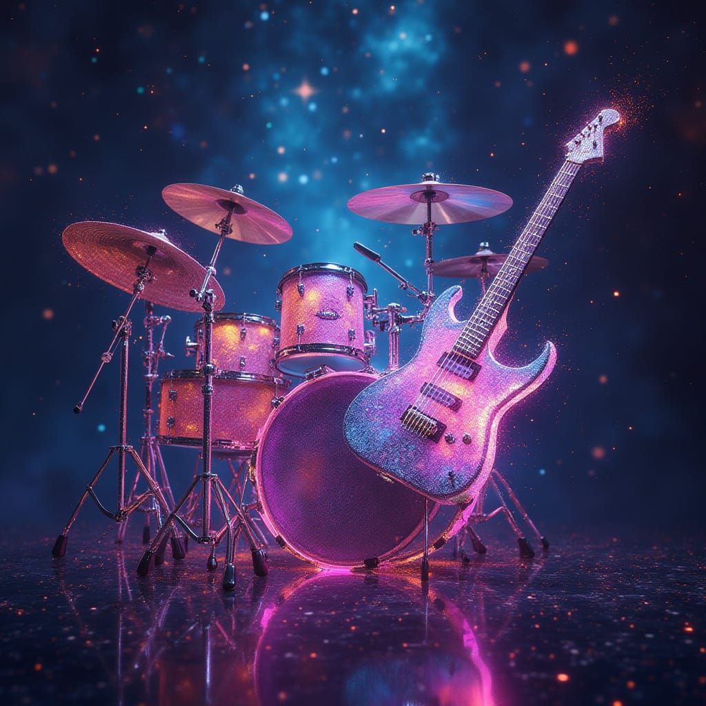 Glowing Cosmic Instruments in Vibrant Astral Environment