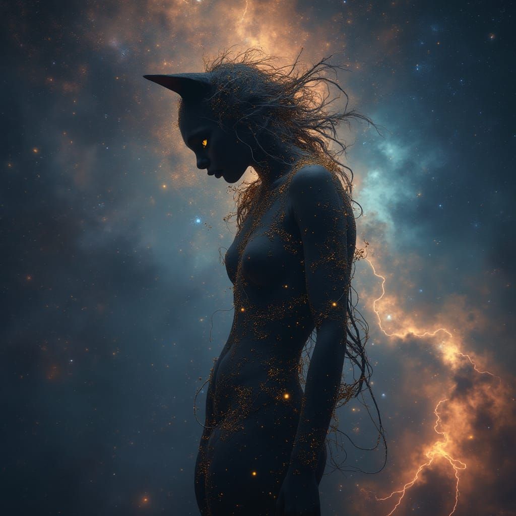 Sensual Cosmic Symbiosis Creature in Cyberpunk Style