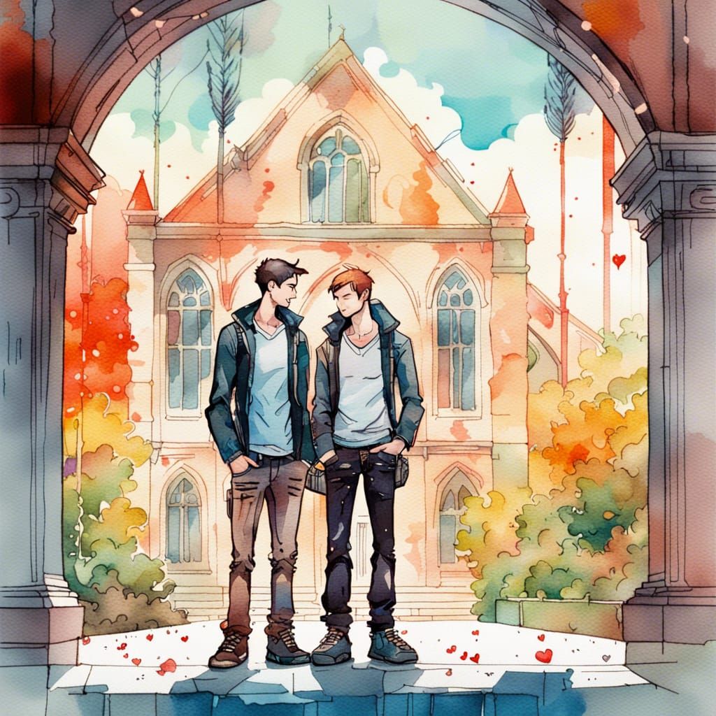Gay Couple in Love: Watercolor Painting