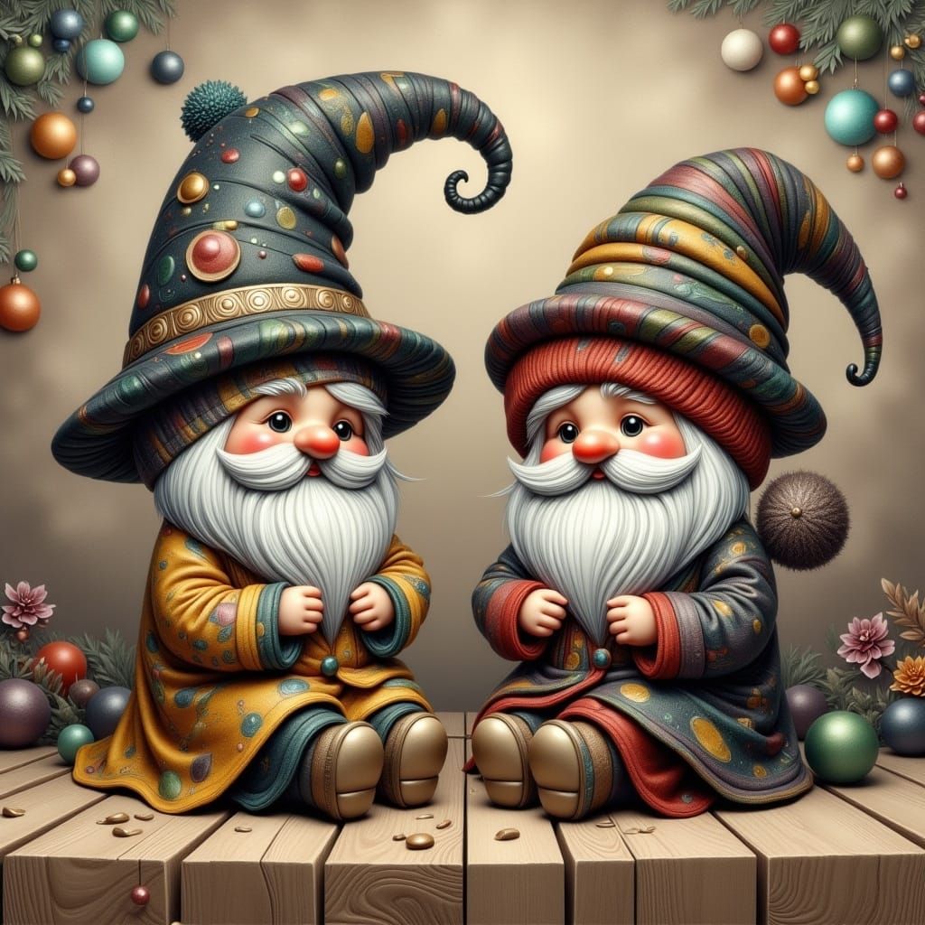 Gnomes Celebrate Samhain in Folk Art Style