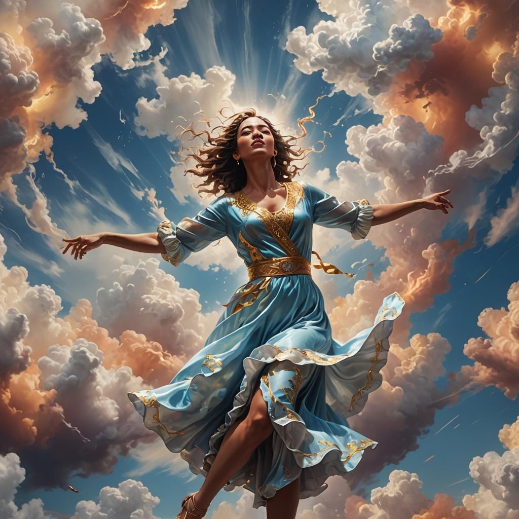 Woman-Shaped Lighting Dances in Clouds: Hyperrealistic Art