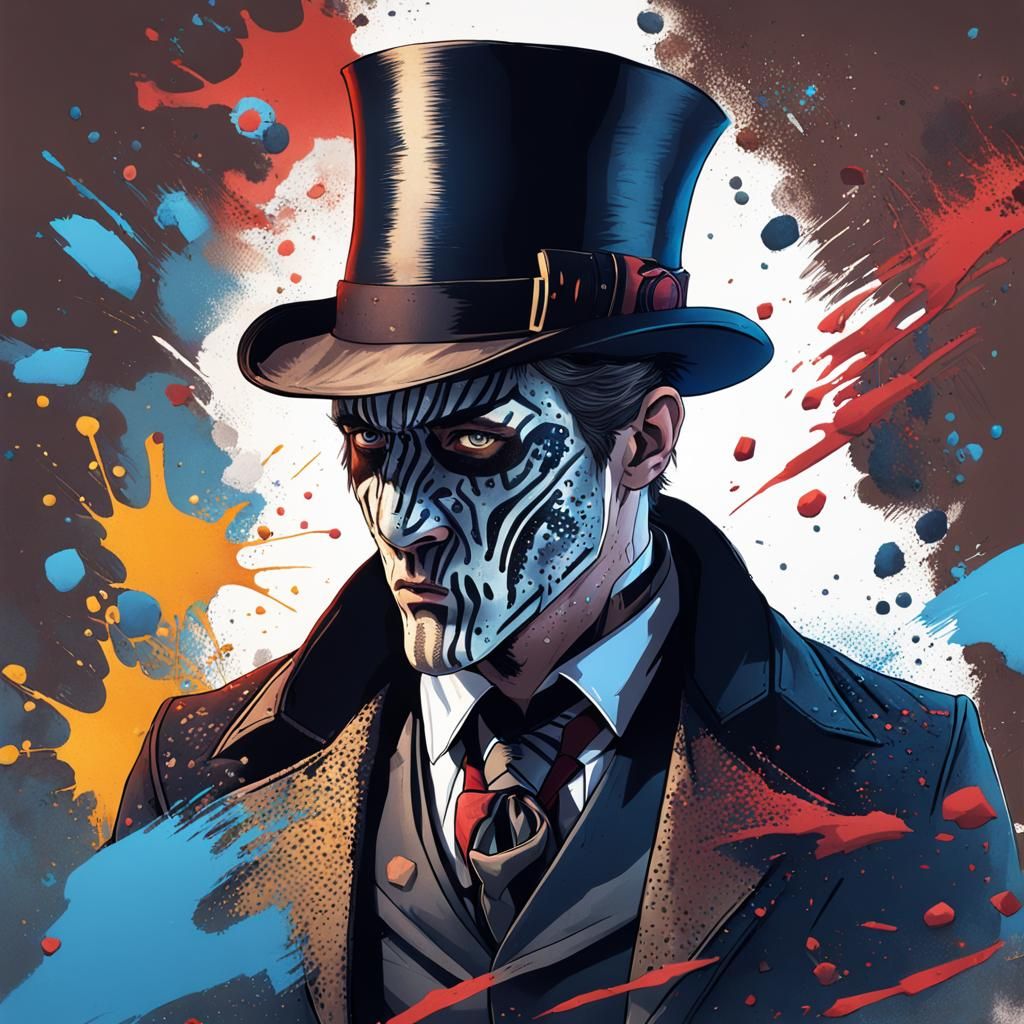 Hyperrealistic Assassin Portrait with Damaged Top Hat