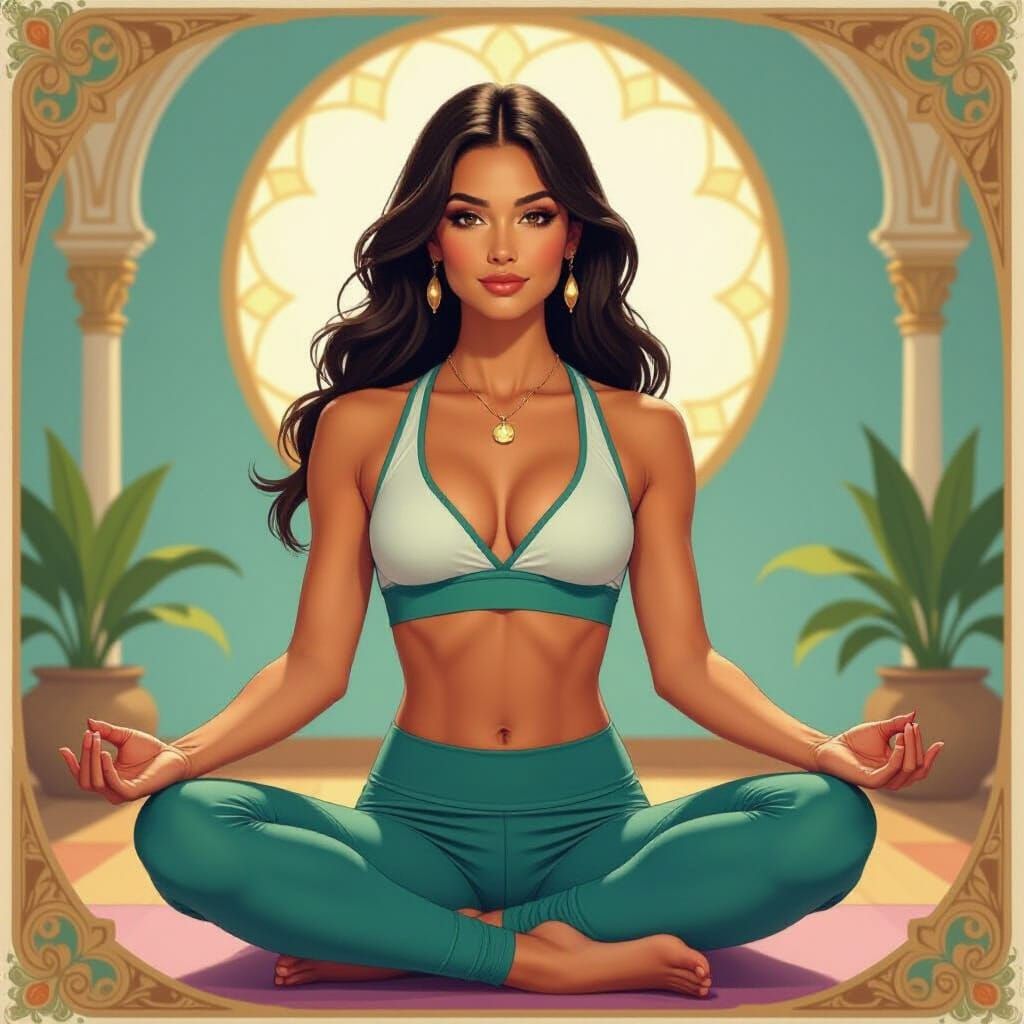 Elegant Yoga Pose in Art Nouveau Style