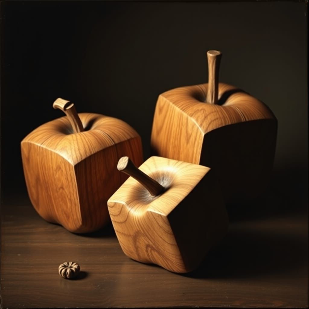 Baroque Wooden Apples in Dramatic Chiaroscuro
