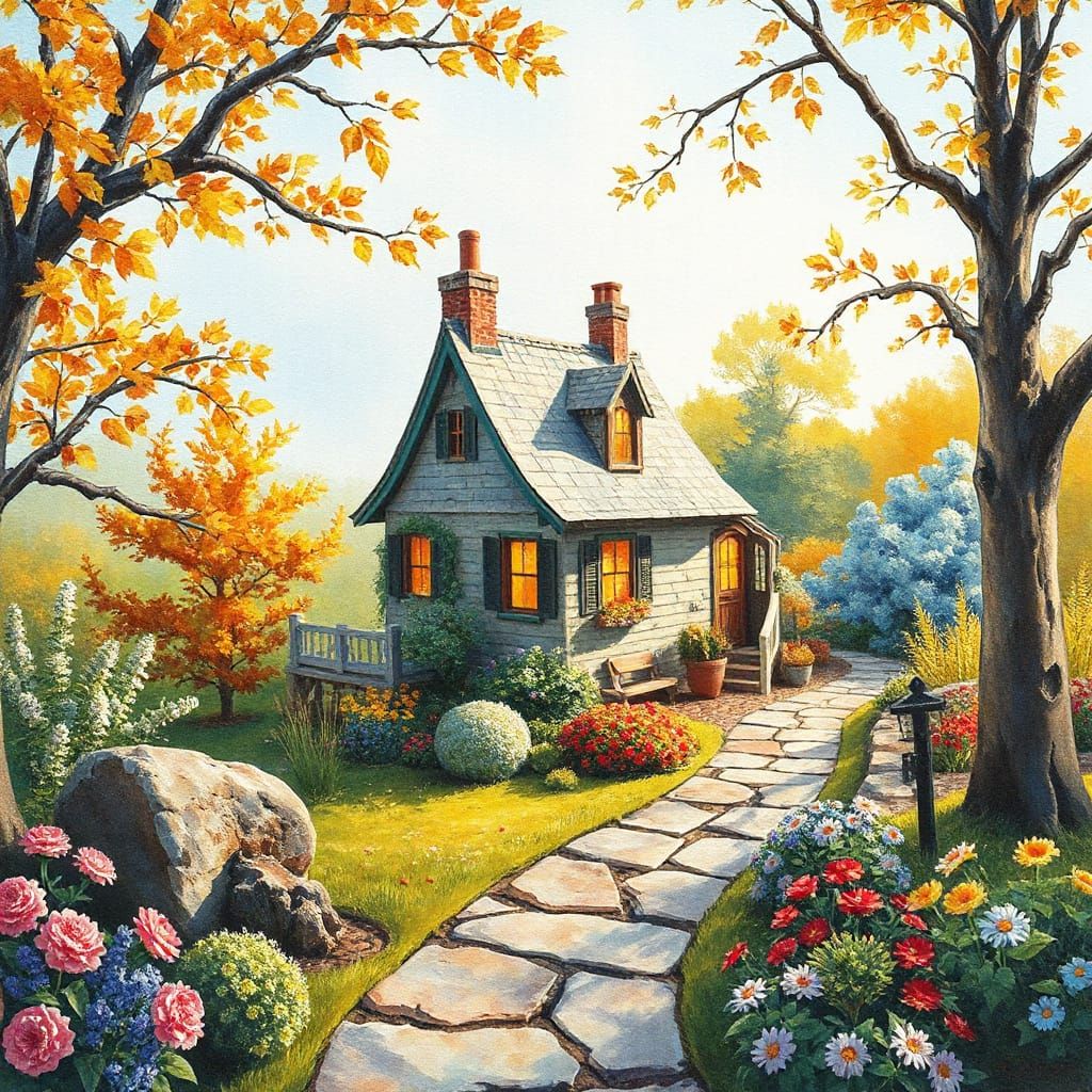 Enchanting Storybook Cottage in Vibrant Garden
