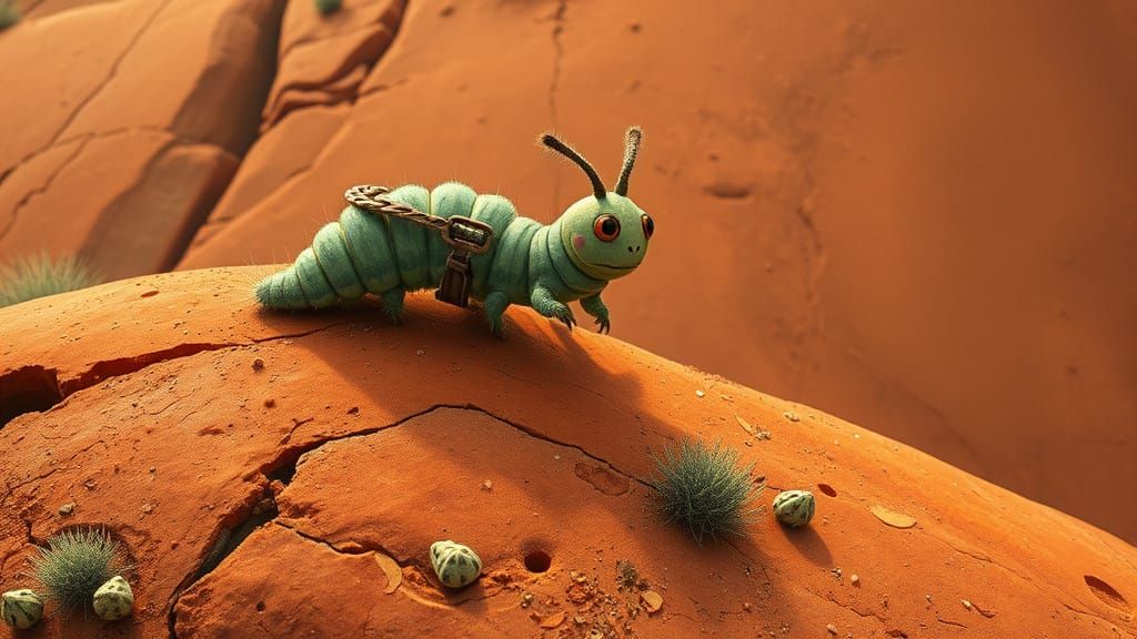 Caterpillar's Outback Adventure in Whimsical Style