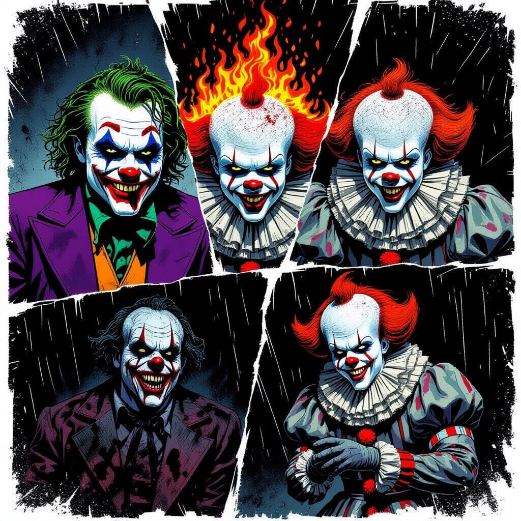 Monstrous Clowns Terrorize in Gritty Comic Style