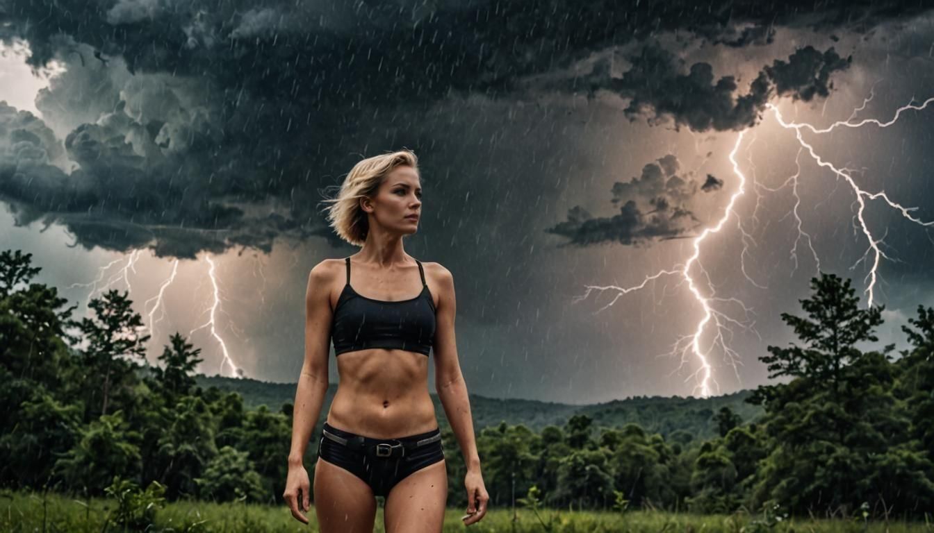 Woman Silhouetted Against a Lightning Storm