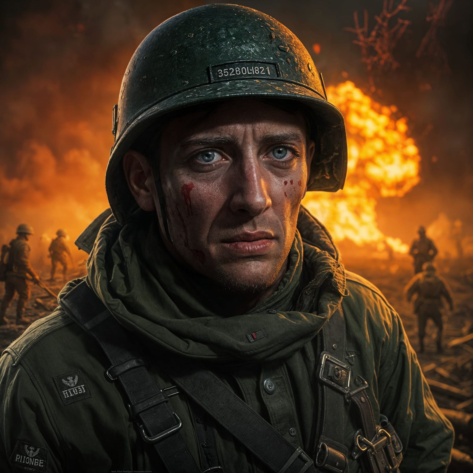 World War Two Soldier in Bloody Battle: Hyperrealistic Art
