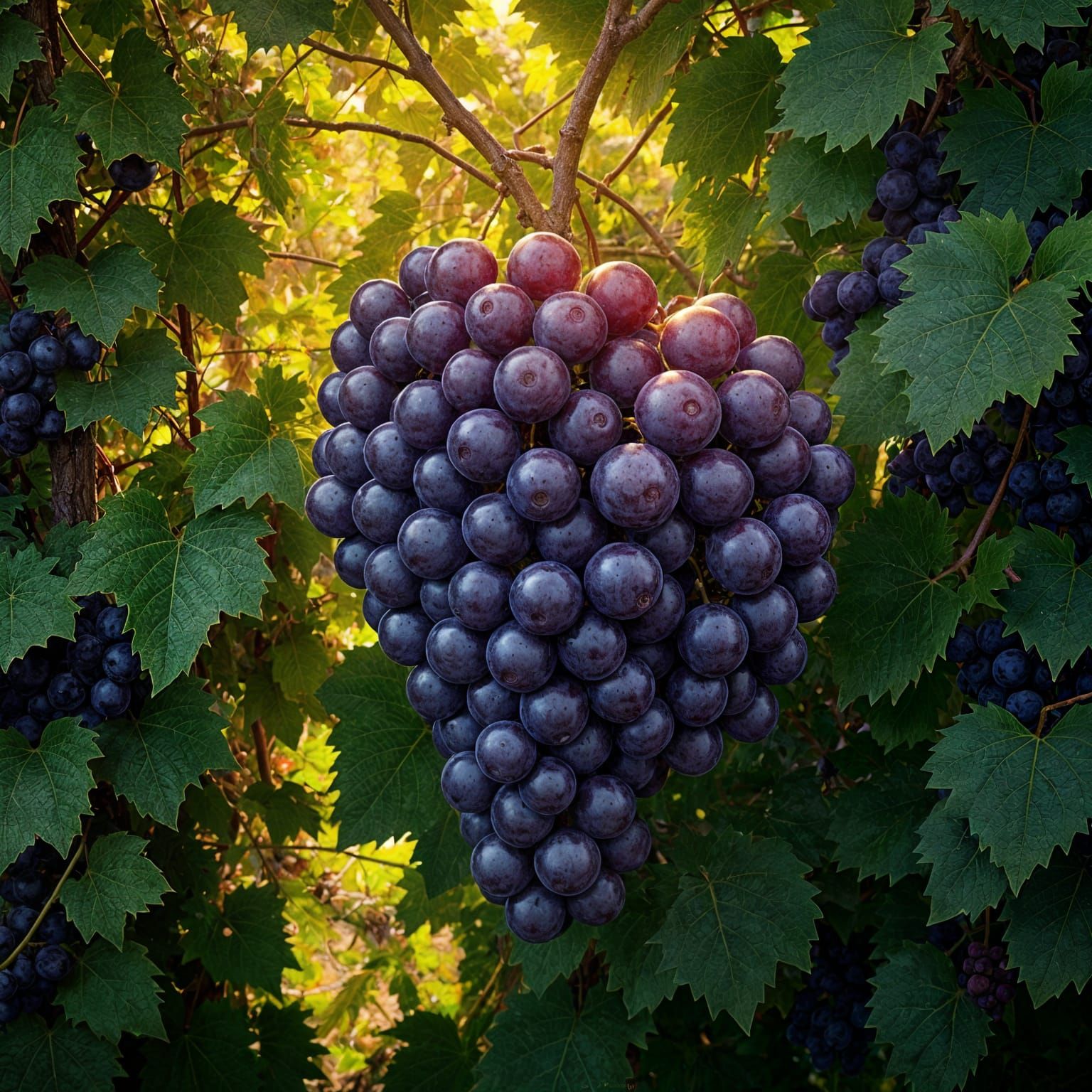 Lush Grapes in Sunlight: Hyperrealistic Splash Art