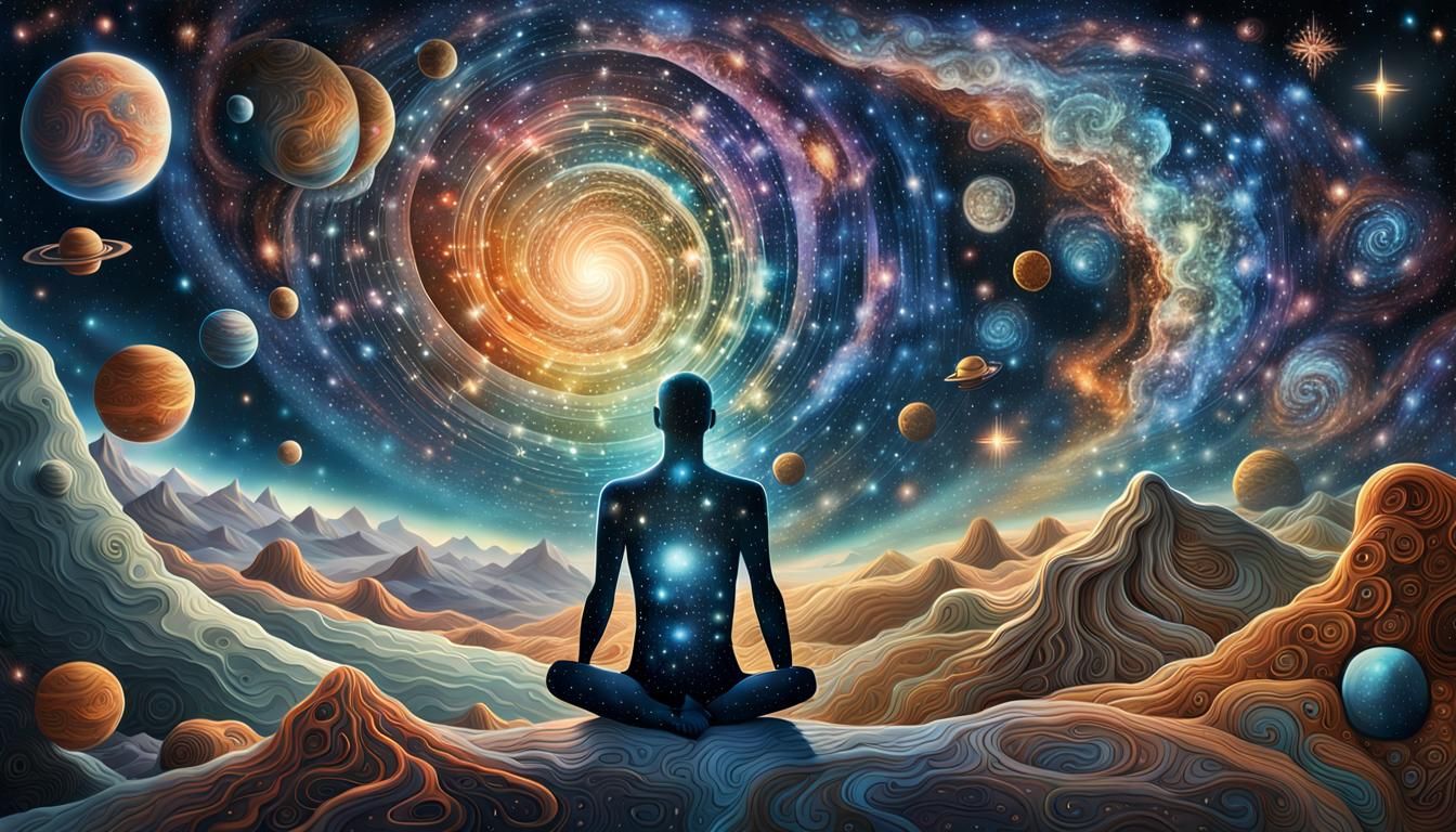 Cosmic Rebirth: Human Body in Surreal Space