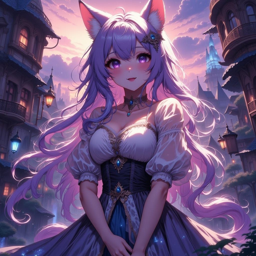 80s Anime Ragdoll Girl in Fantastical Matte Painting