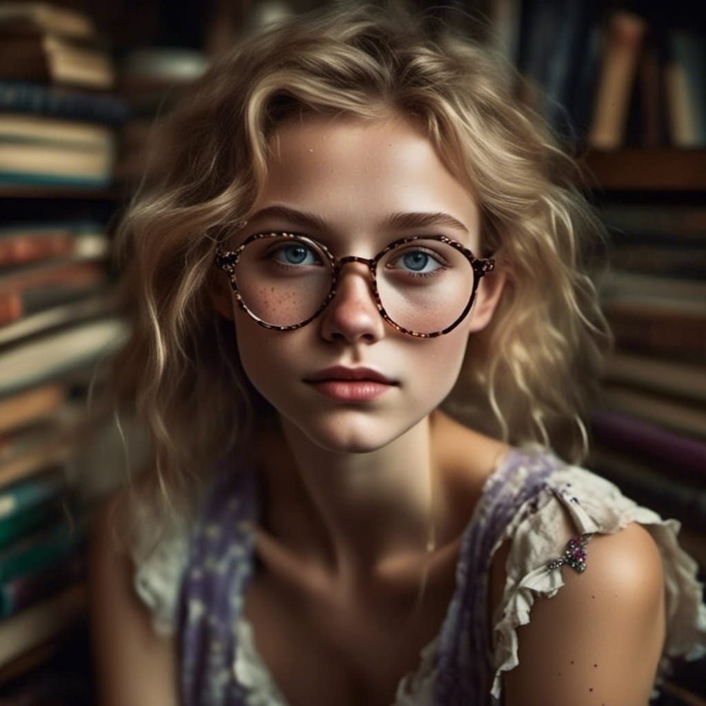 Antique Bookstore Portrait in Dark Fantasy Realism
