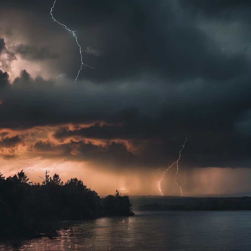 Stormy Night Sky with Full Moon & Lightning