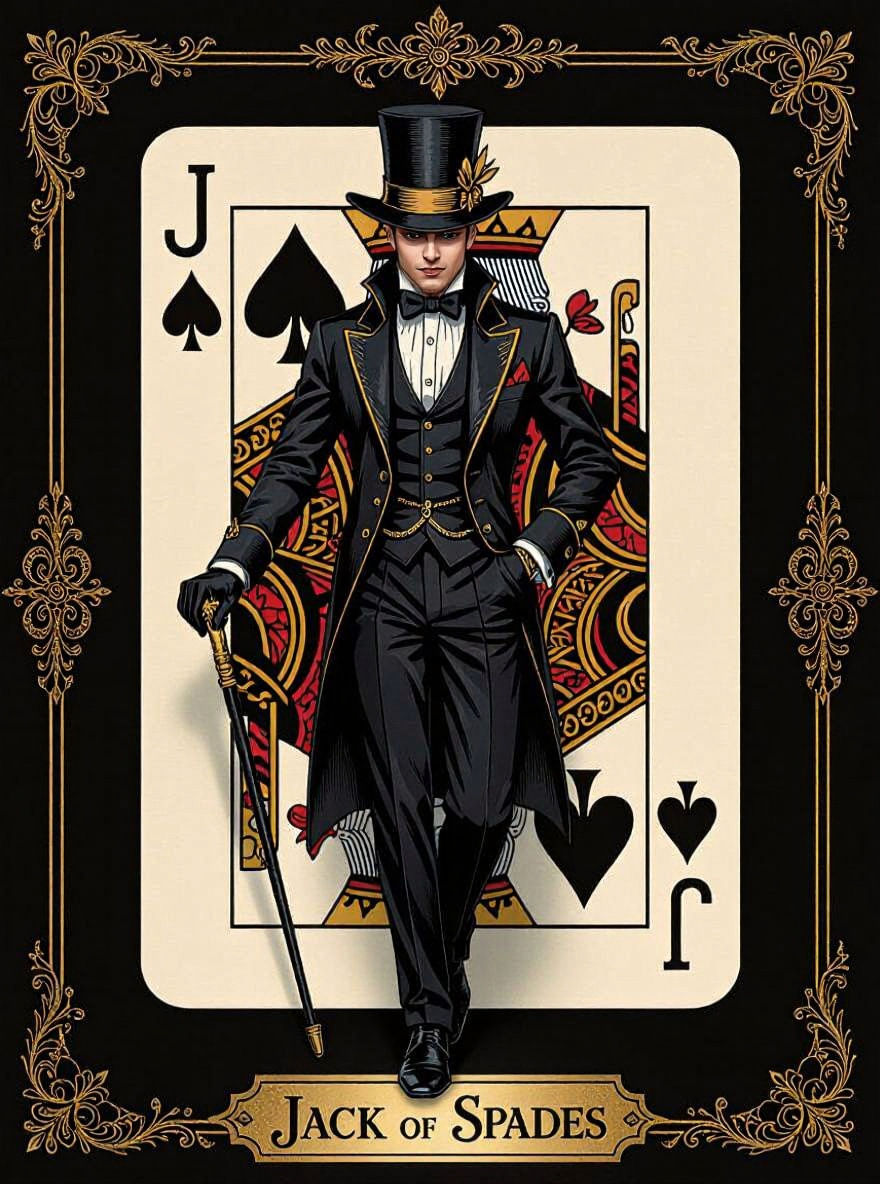 Jack of Spades with Cane and Tophat