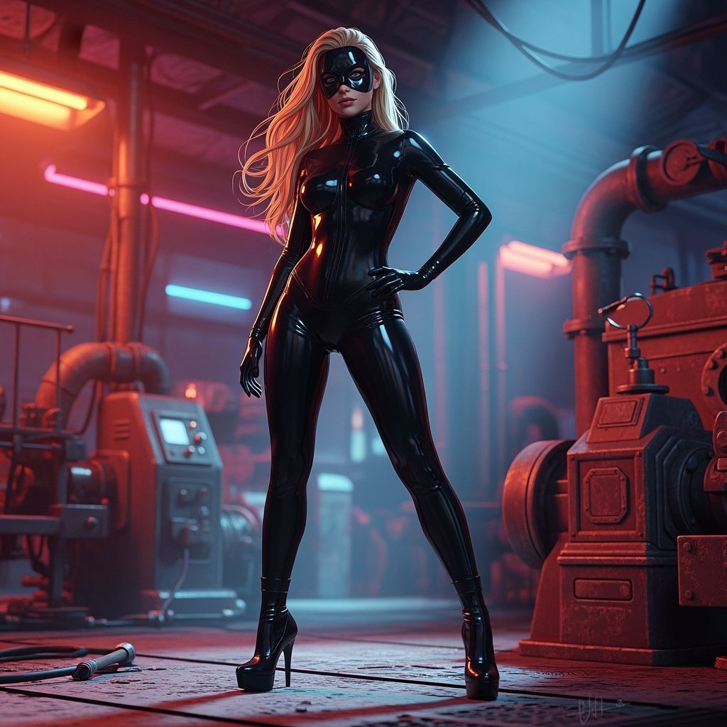 Blond Woman in Latex in Abandoned Factory