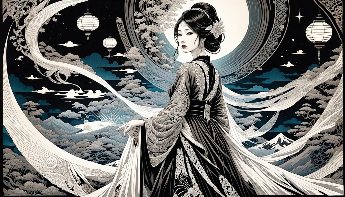 Happy Japanese Maiden in Ukiyo-e Style