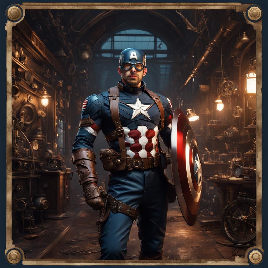 Steampunk Captain America in Detailed Matte Painting