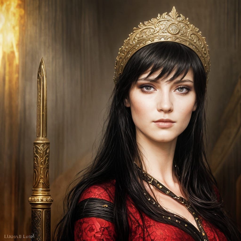 Dark Fantasy Priestess Seated by Tavern Fireplace