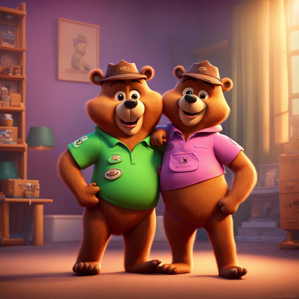 Yogi and Cindy Bear Welcome Twins: 3D Art