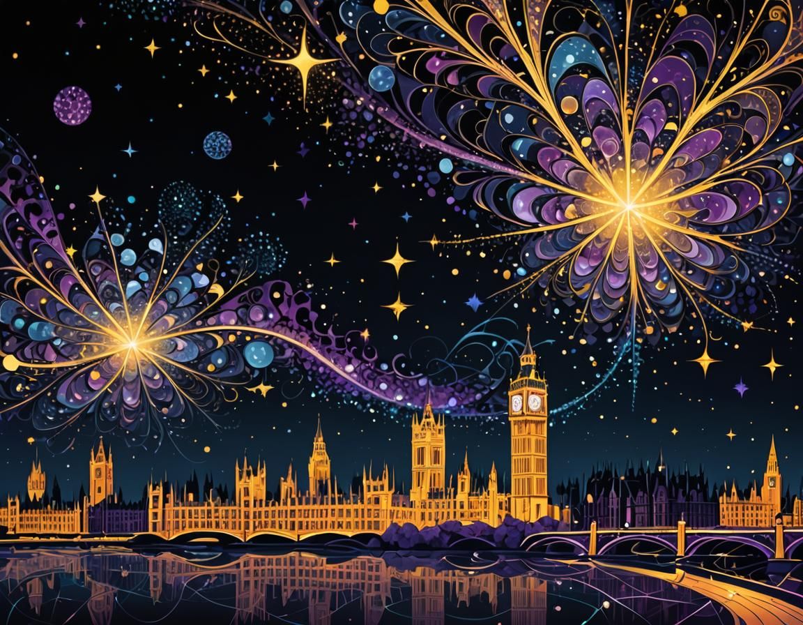 London Skyline Made of Stars in Zentangle Style