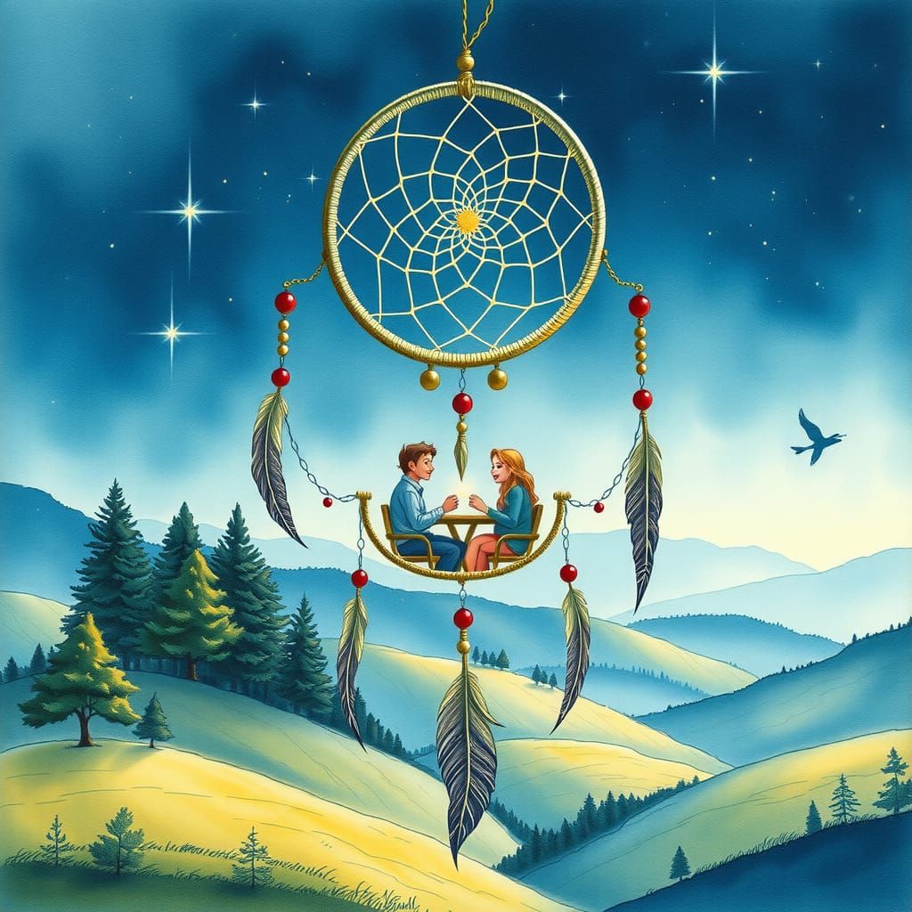 A small dreamcatcher and a big dream. Collage...