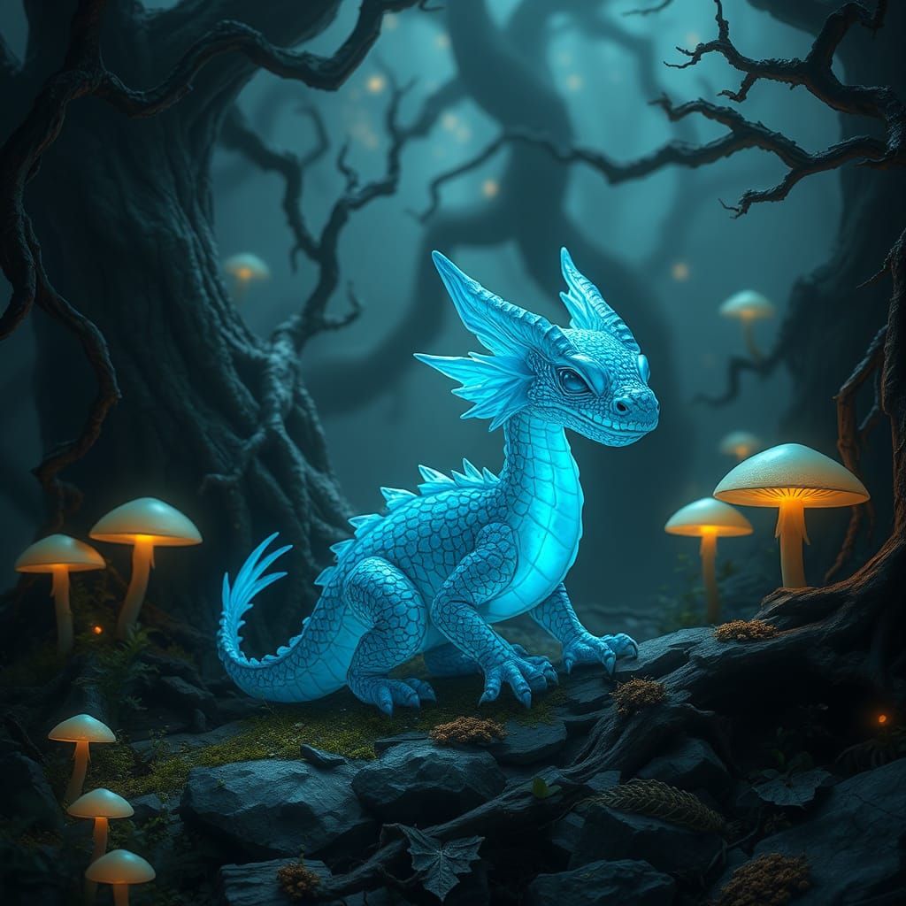 Iridescent Glass Dragon in Mystical Forest, 8k