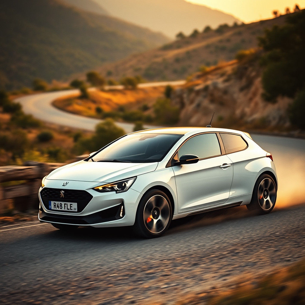 White Peugeot Races Beside Lac du Salagou