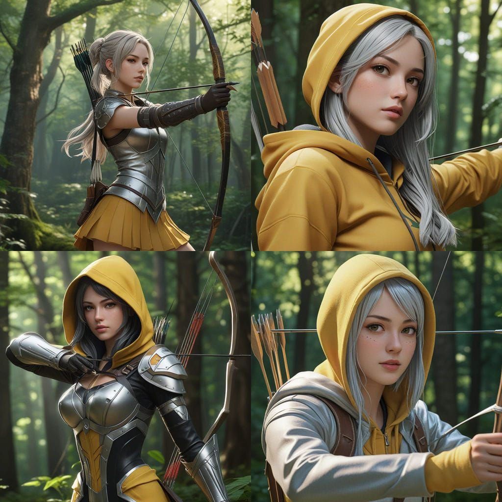 Artemis Practicing Archery in Anime Style