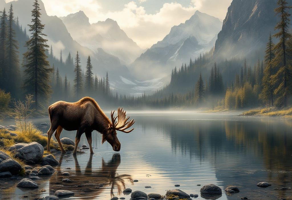 Majestic Moose at a Mountain Lake