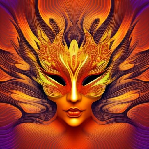 Elegant Fire Goddess with Masquerade Mask