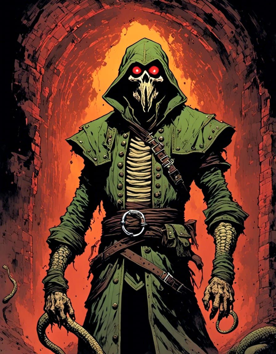 Terrifying Snake Demon Portrait in Comic Style