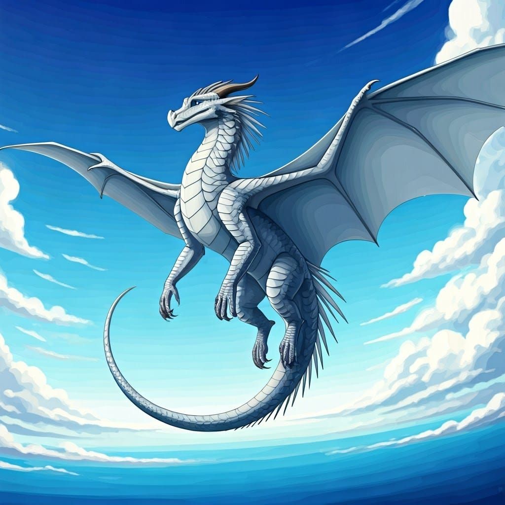 Majestic Anime-Style Dragon Soars Through Gradient Blue Sky