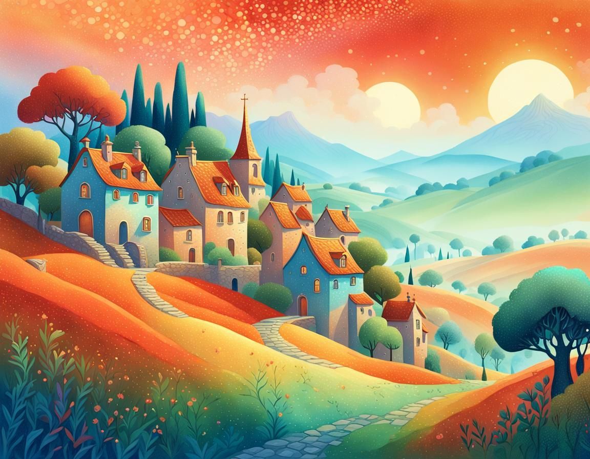 Whimsical Fantasy Landscape in Vibrant Colors