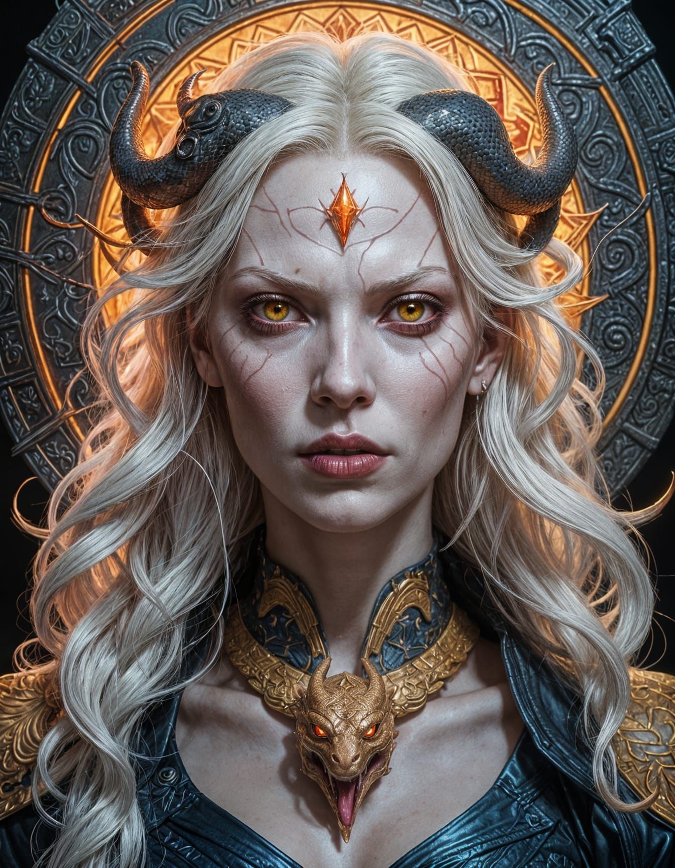 Sinister Albino Devil Queen Portrait in Dark Fantasy Style